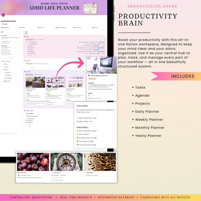 ADHD Notion Life Planner | Personal All-in-One Second Brain Template