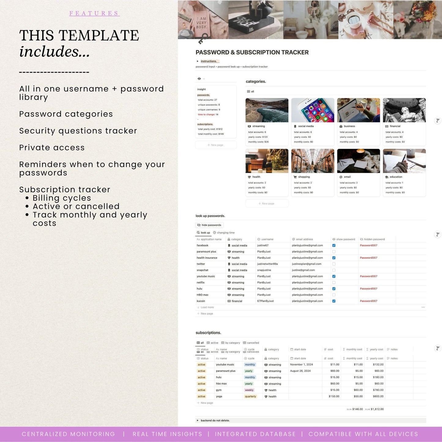 Notion Subscription Tracker & Password Tracker Template