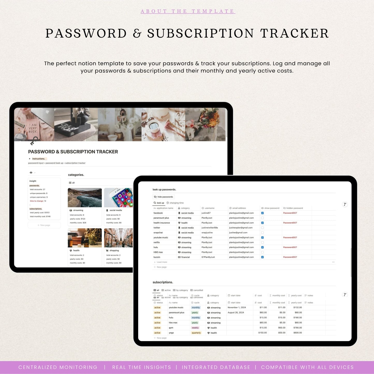 Notion Subscription Tracker & Password Tracker Template