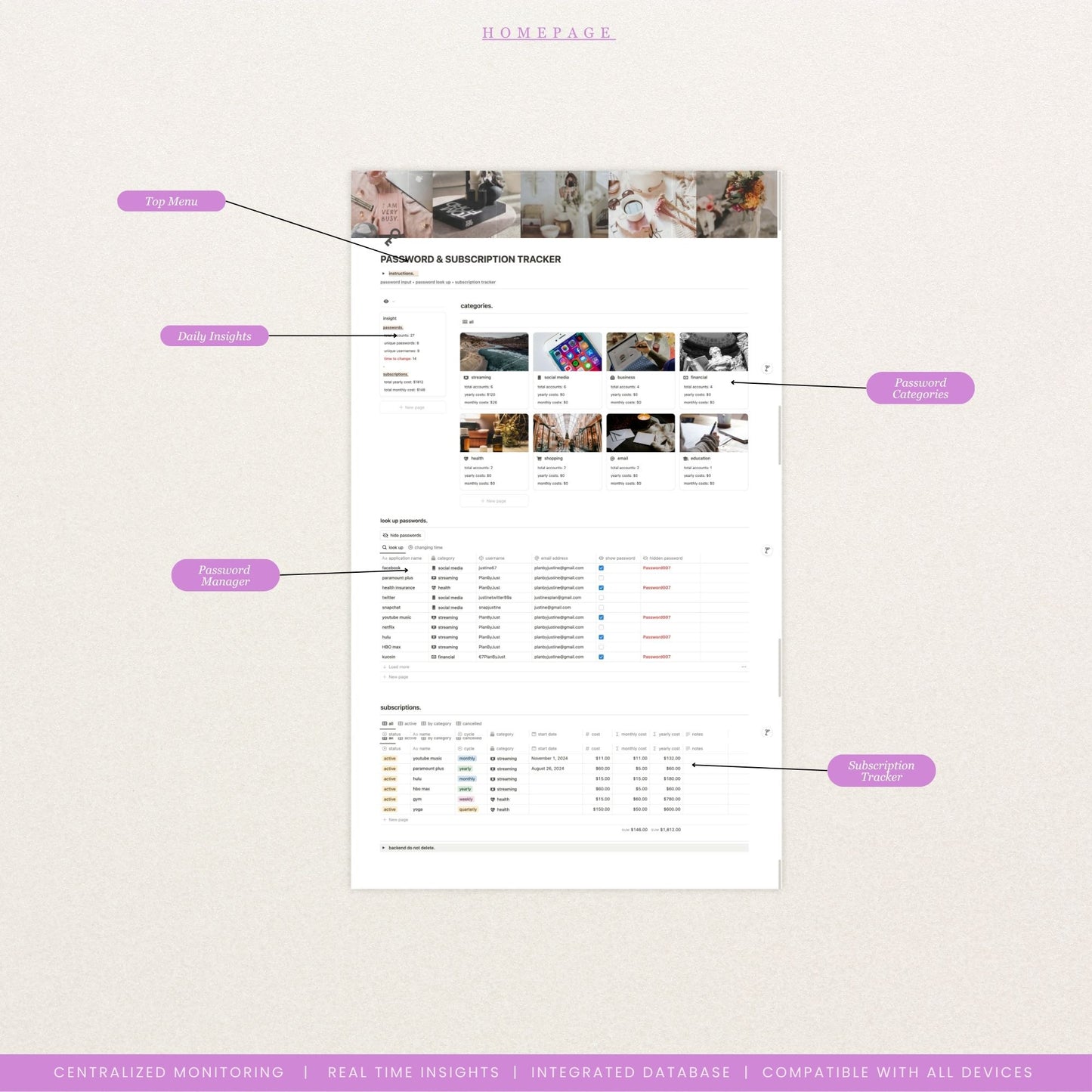 Notion Subscription Tracker & Password Tracker Template